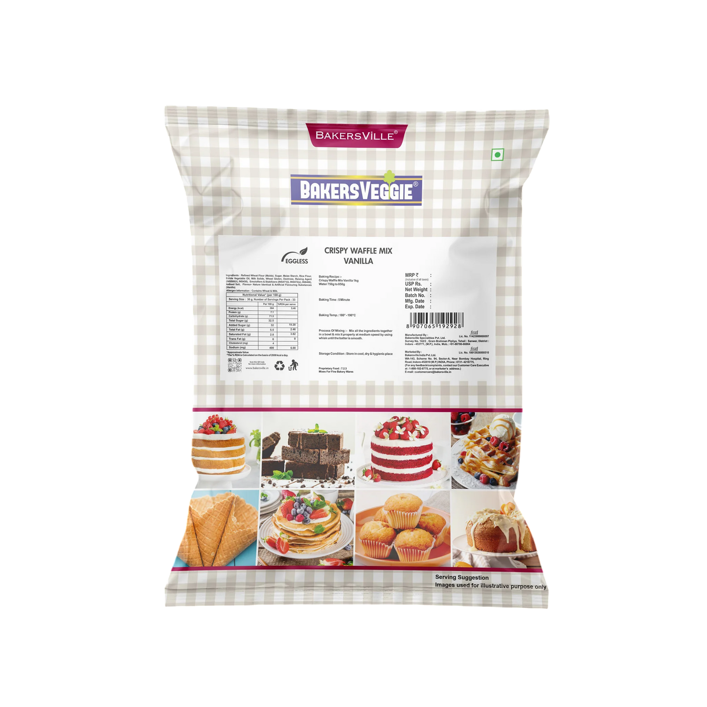 Bakersveggie Waffle Mix Crispy Vanilla, 1 Kg