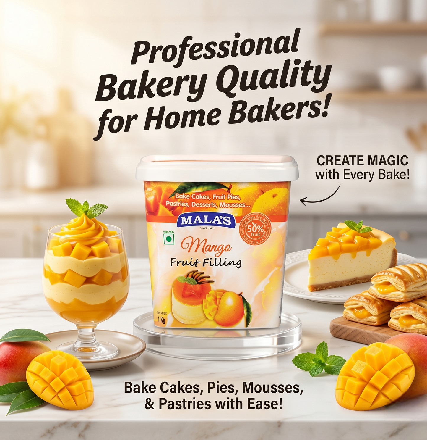 Mala’s Mango Fruit Filling – 1kg (50% Real Fruit)