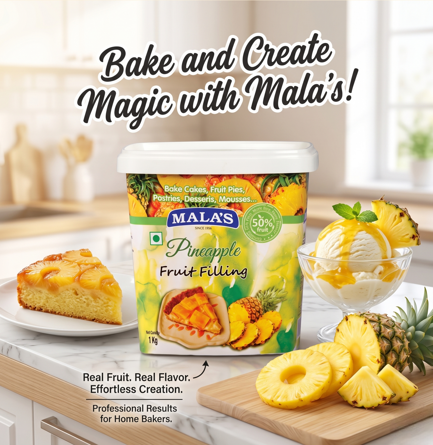 Mala’s Pineapple Fruit Filling – 1kg (50% Real Fruit)