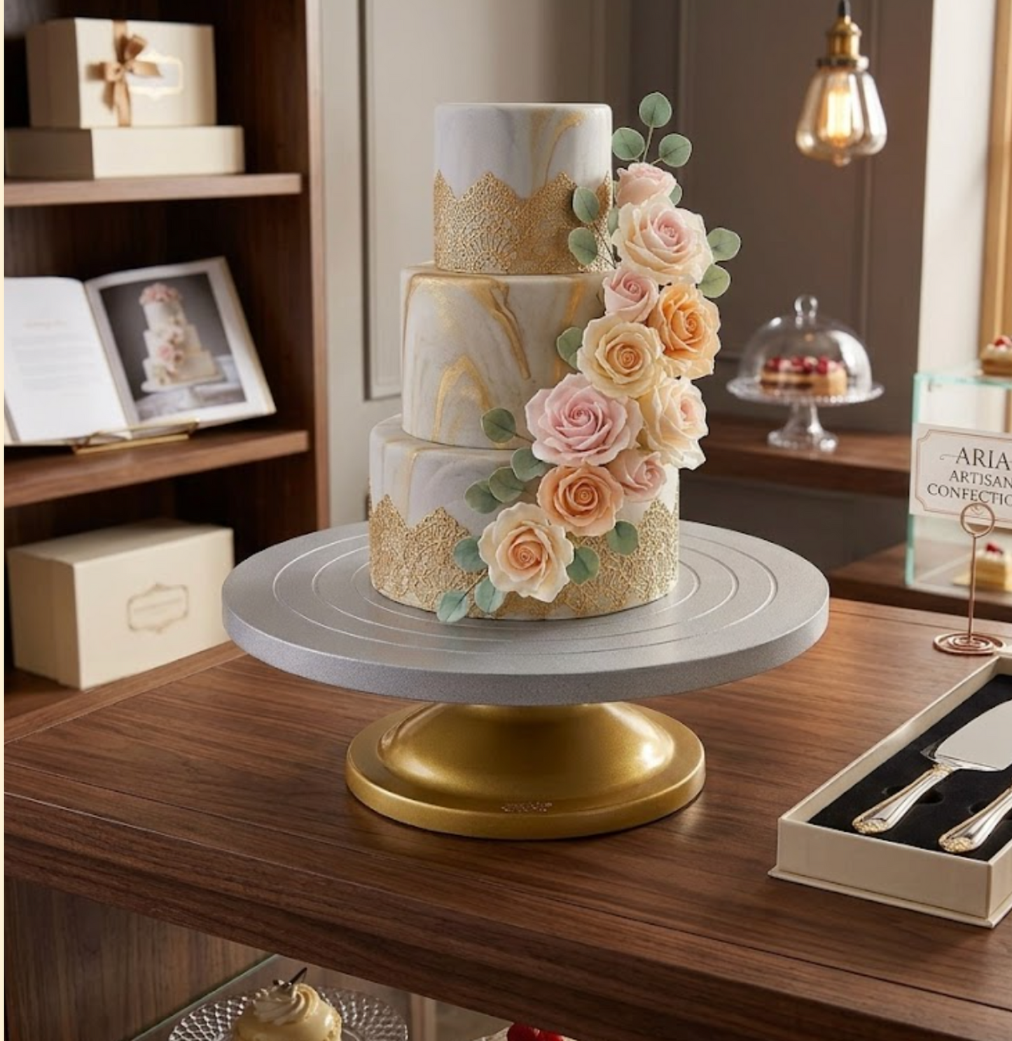 Signature Edition Cake Turntable – Silver & Gold (12 Inch)