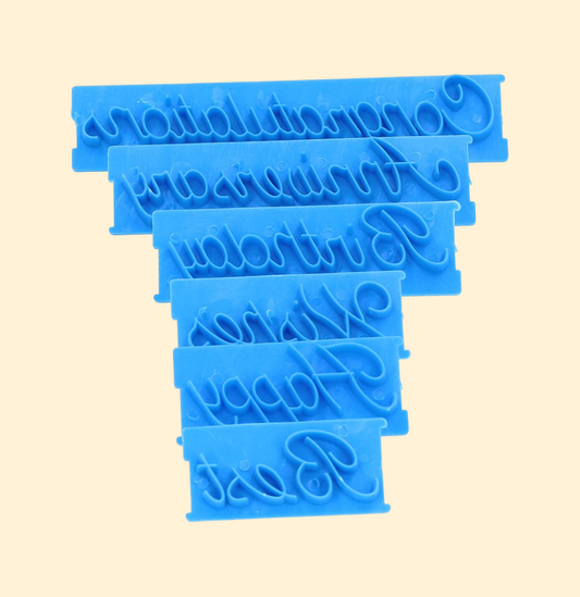 6 Pcs Cake Word Stamp Set – Happy Birthday, Best Wishes, Congratulations, Anniversary – Handwritten Letter Cutter for Cake & Cookies