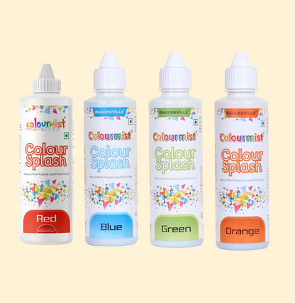 Colourmist Colour Splash Multipurpose Liquid Food Colour Combo Pack – Red, Blue, Green & Orange (200g Each)
