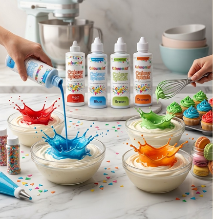 Colourmist Colour Splash Multipurpose Liquid Food Colour Combo Pack – Red, Blue, Green & Orange (200g Each)