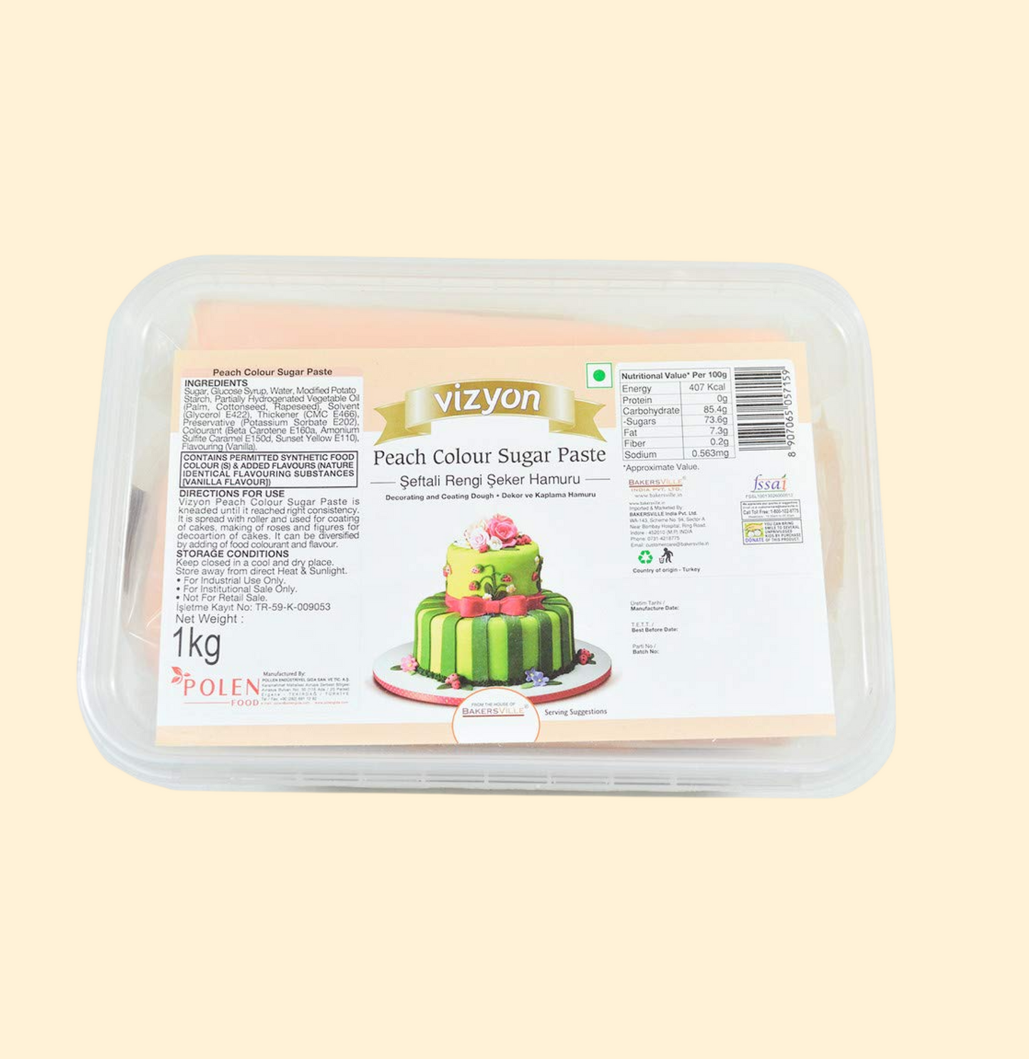 Vizyon Sugar Paste/Fondant – Peach (1kg)