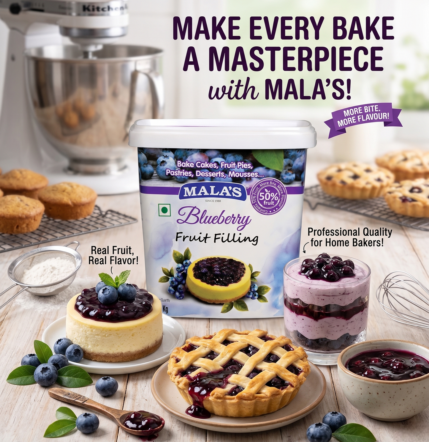 Mala’s Blueberry Fruit Filling – 1kg (50% Real Fruit)