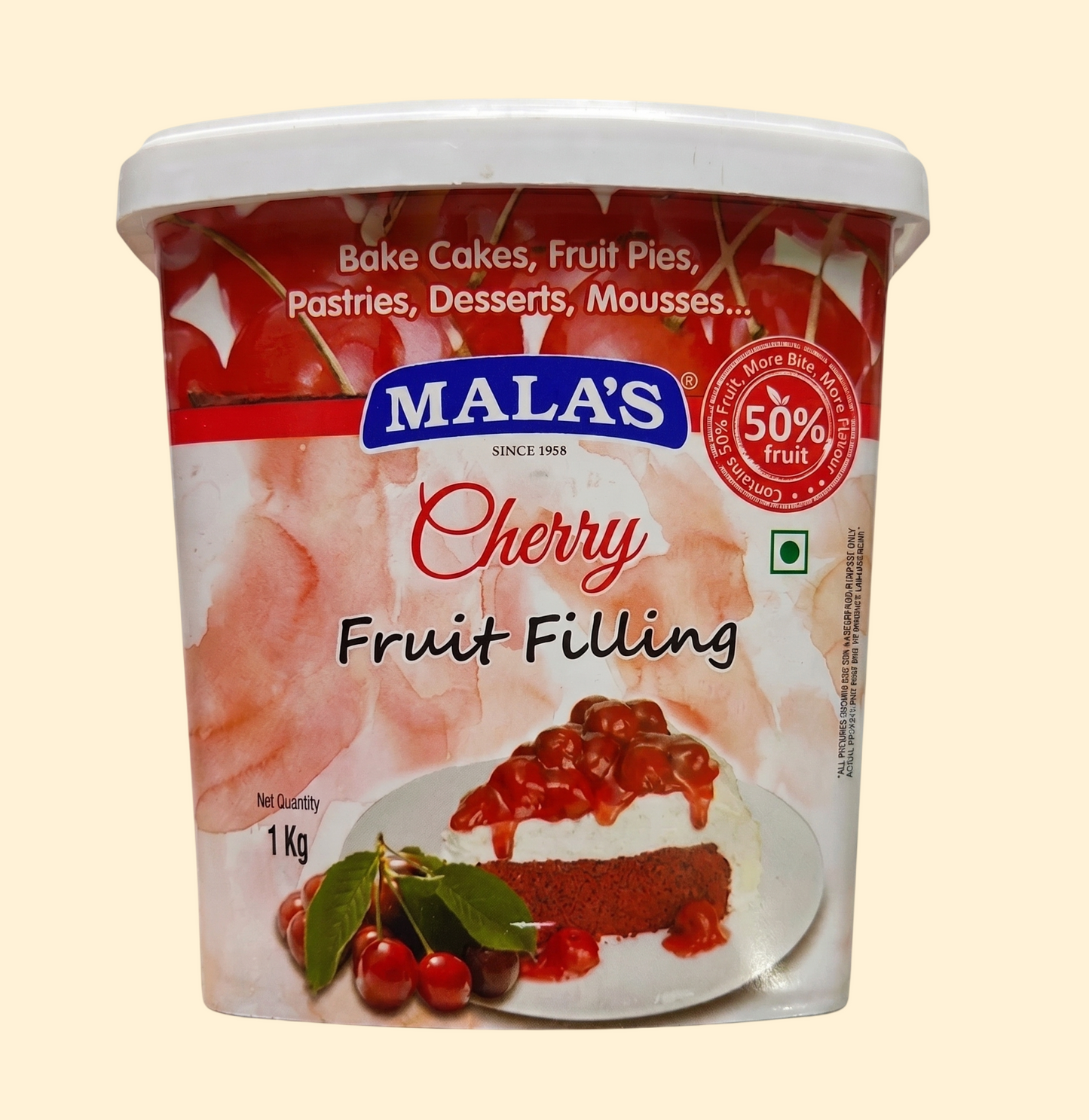 Mala’s Cherry Fruit Filling – 1kg (50% Real Fruit)