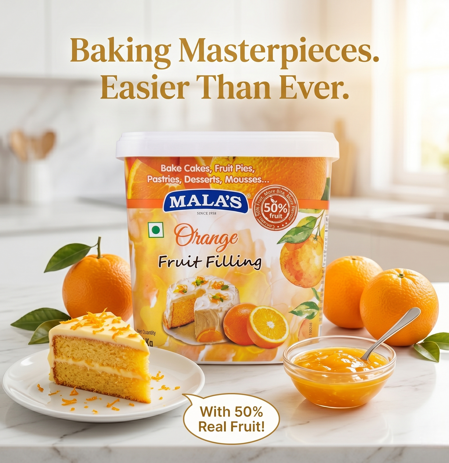 Mala’s Orange Fruit Filling – 1kg (50% Real Fruit)
