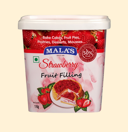 Mala’s Strawberry Fruit Filling – 1kg (50% Real Fruit)