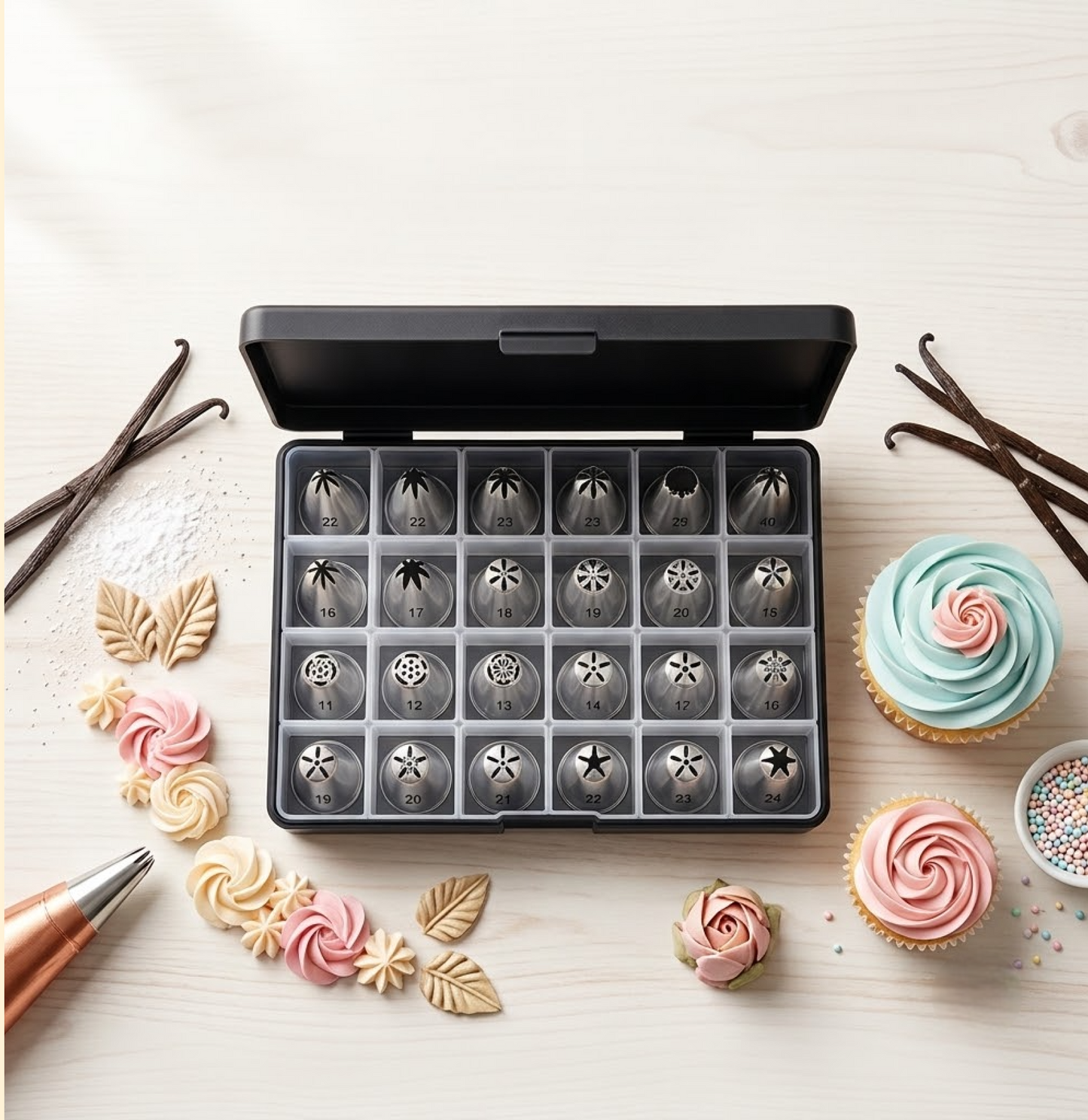 24 Pieces Piping Nozzle Set with Storage Box