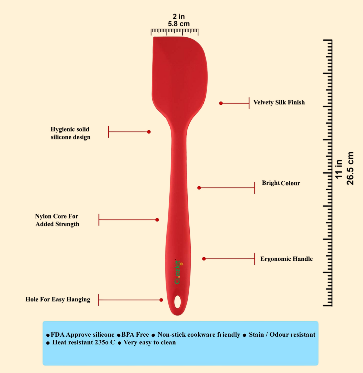 Premium Silicone Spatula with Steel Core – 11 Inch (Multicolour)