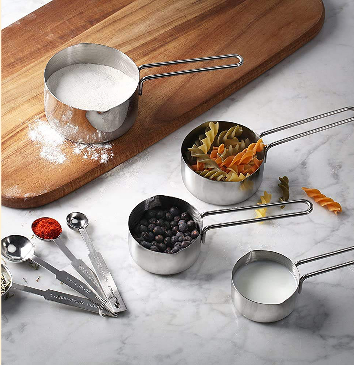 Stainless Steel Measuring Cups & Spoon Set (4 Cups + 4 Spoons)